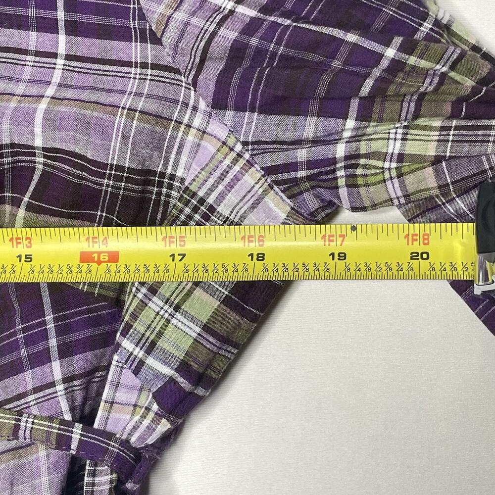 Plaid Button-Up Blouse - Purple and Green - Picture 5 of 6